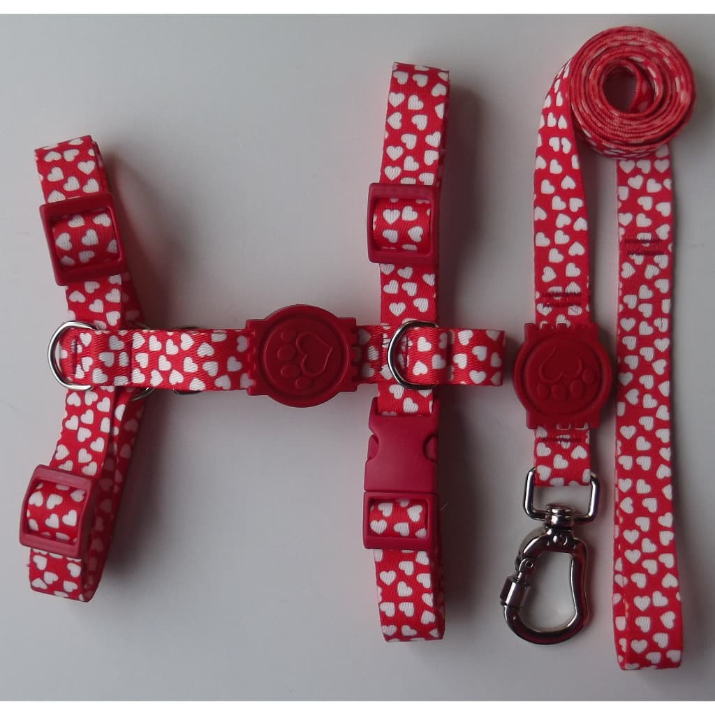 Peitoral H Anti-puxão coração vermelho para cachorro