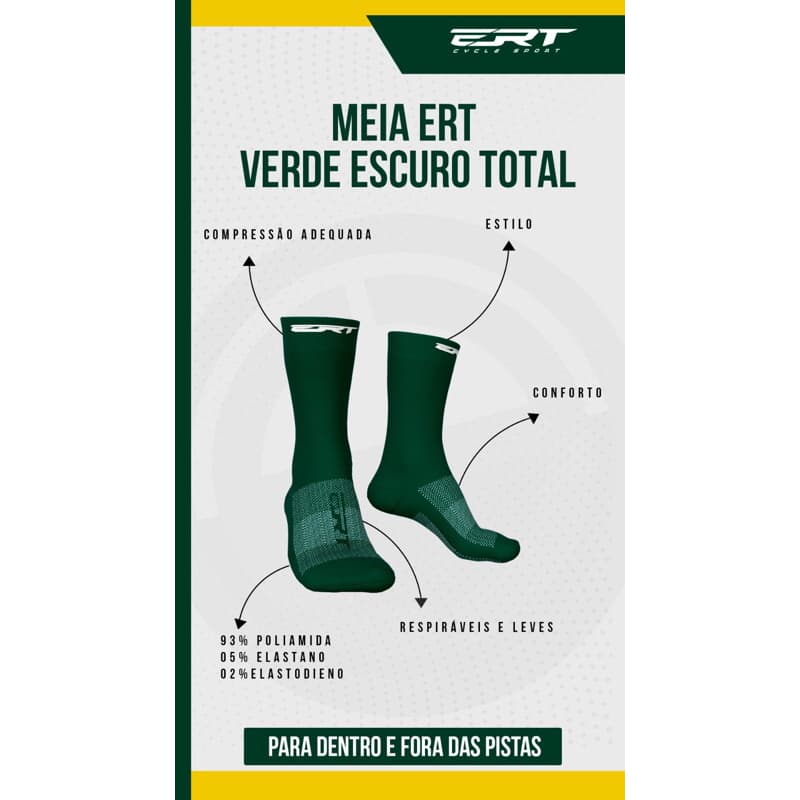 Meia Ciclismo Ciclista Bike Ert Cano Médio Verde Escuro Total