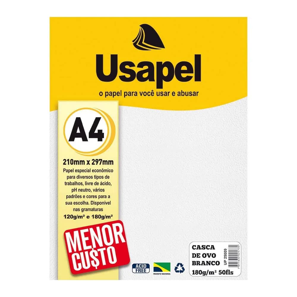 PAPEL CASCA DE OVO A4 USAPEL 50 FLS 180G BRANCO