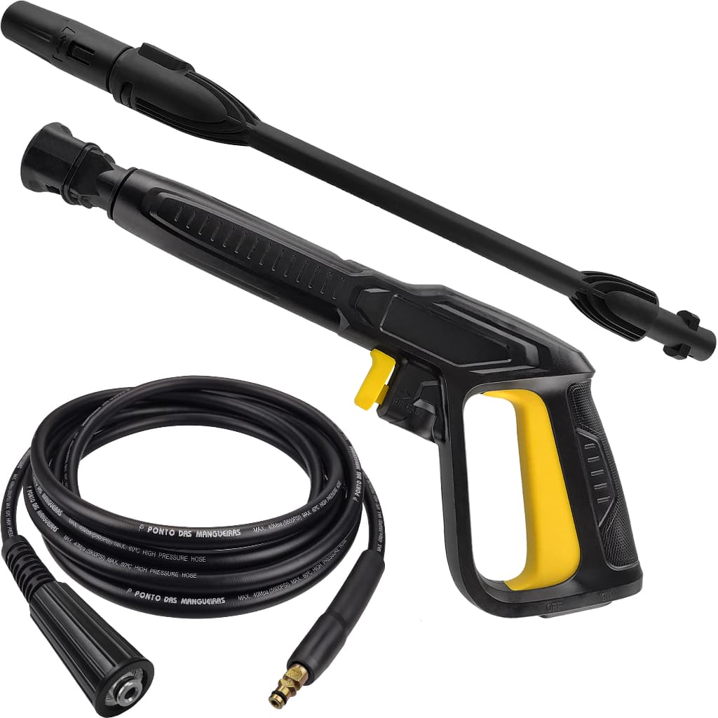 Kit Pistola Lança Mangueira Trama Nylon Compatível Lavadora de Alta Pressão Lava Jato Karcher K2