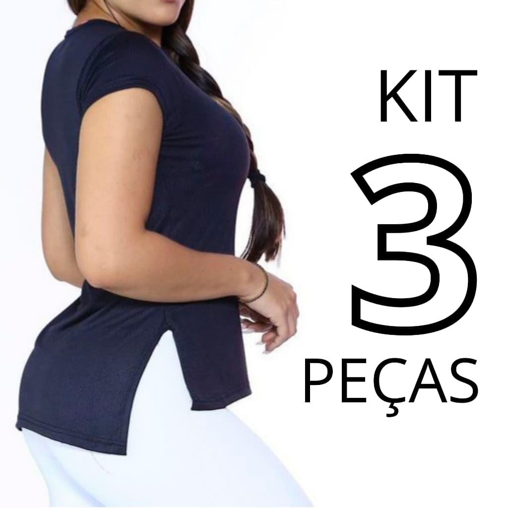Kit 3 Camiseta Feminina Blusa Tapa Bumbum Academia Malha Furadinha