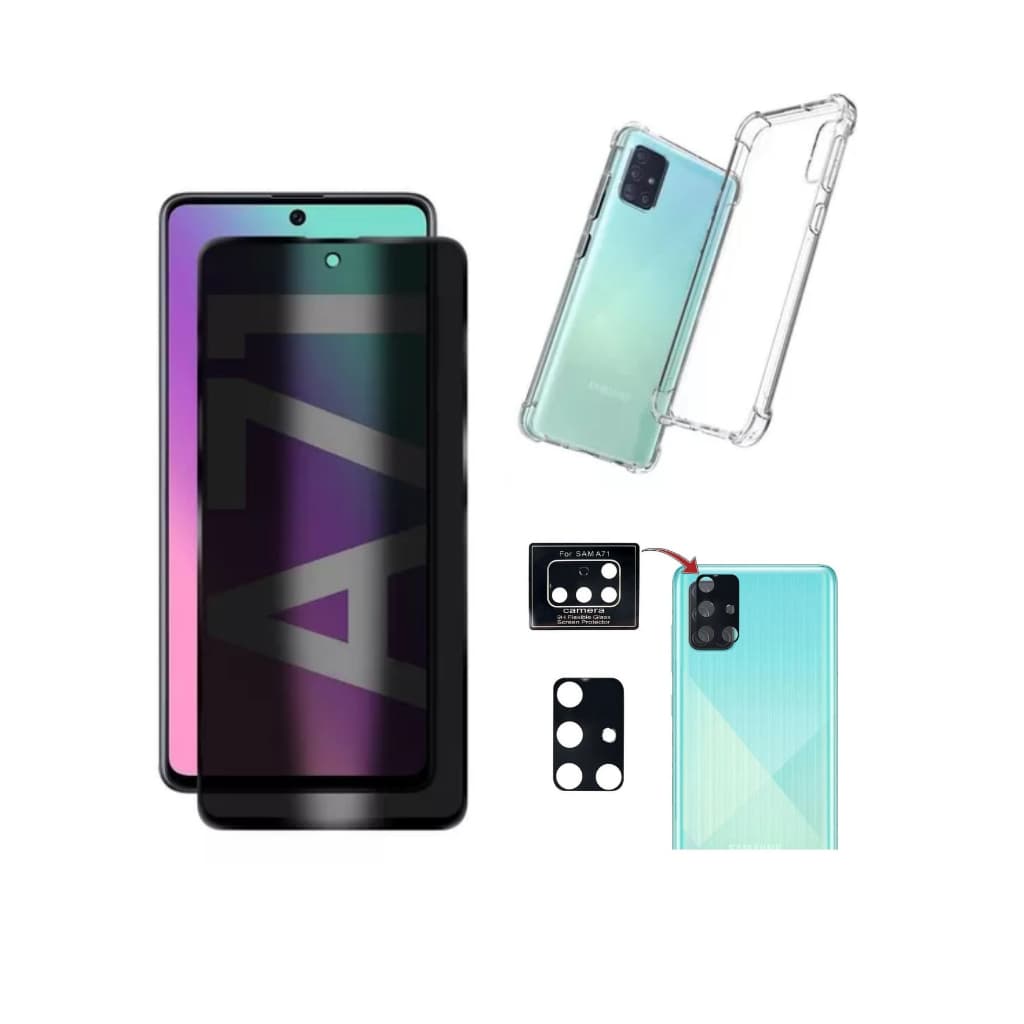 Kit Para Samsung A71 Película Privacidade + Capa Capinha Anti Shock+Pelicula Camera 3D