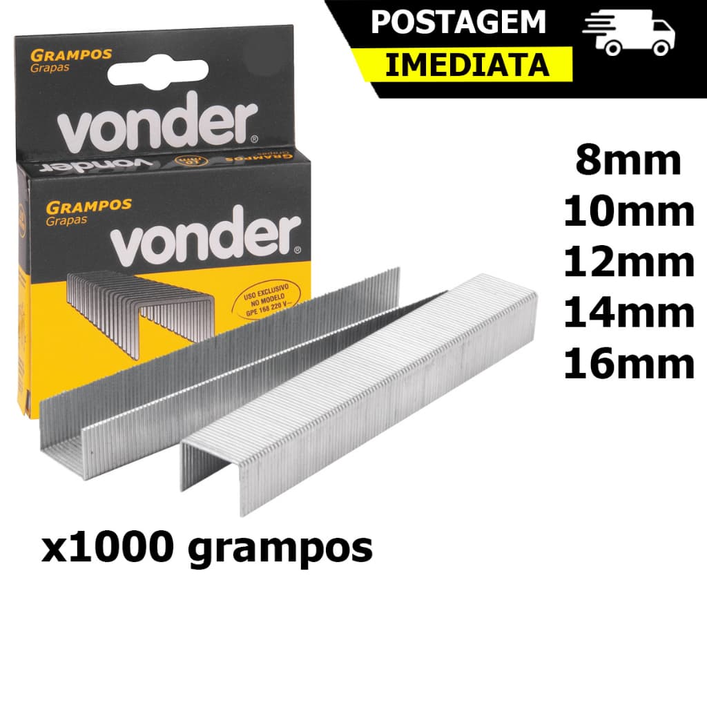 Grampo Grampeador Tapeceiro 8, 10, 12, 14 ou 16mm Profissional C/1000 Unidades Vonder tipo 53 GPE168