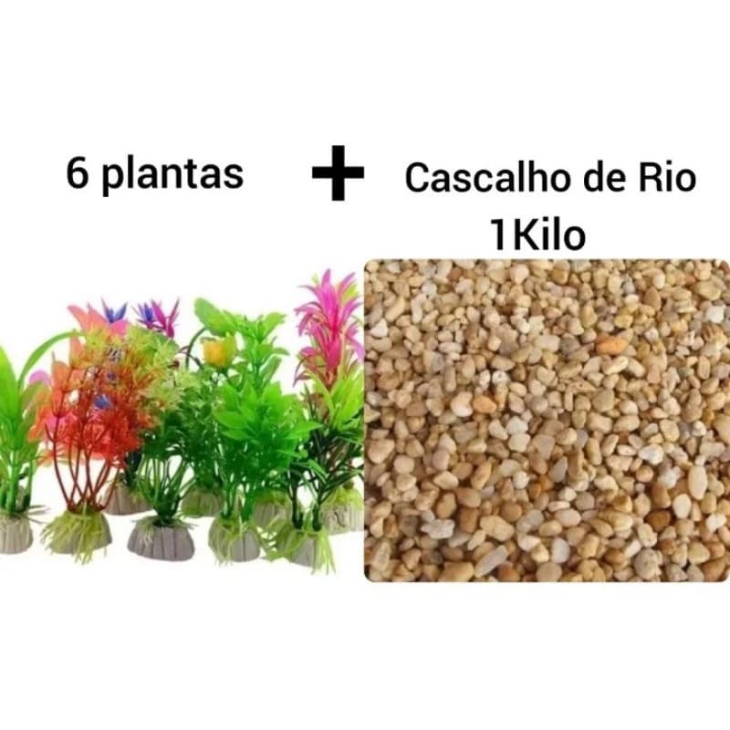 Planta Artificial e Cascalho de rio para aquário e terrários