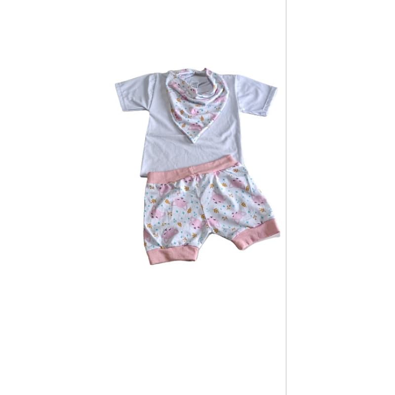 Conjunto Bebê Com 3 Peças, Body Shorts E Bandana Rapoza