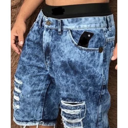 Bermuda Jeans Masculina Rasgada Destroyed Slim Barata