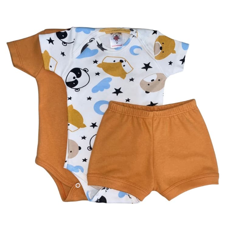 Kit 2 Body Curto E 1 Shorts - Conjunto Bebê
