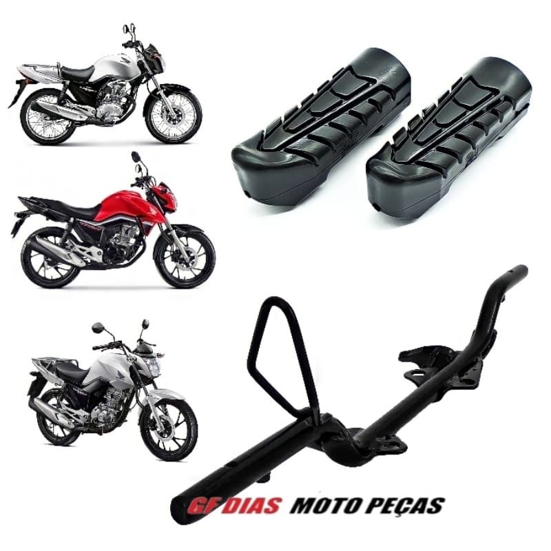 KIT ESTRIBO MACIÇO COMETA MODELO ORIGINAL + PAR DE BORRACHA HONDA CG TITAN FAN START MIX 160 150 125