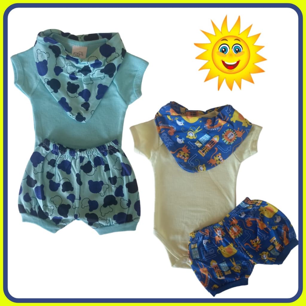 Conjunto Body + Bandana + Short Estampado Bebê Menino Verão