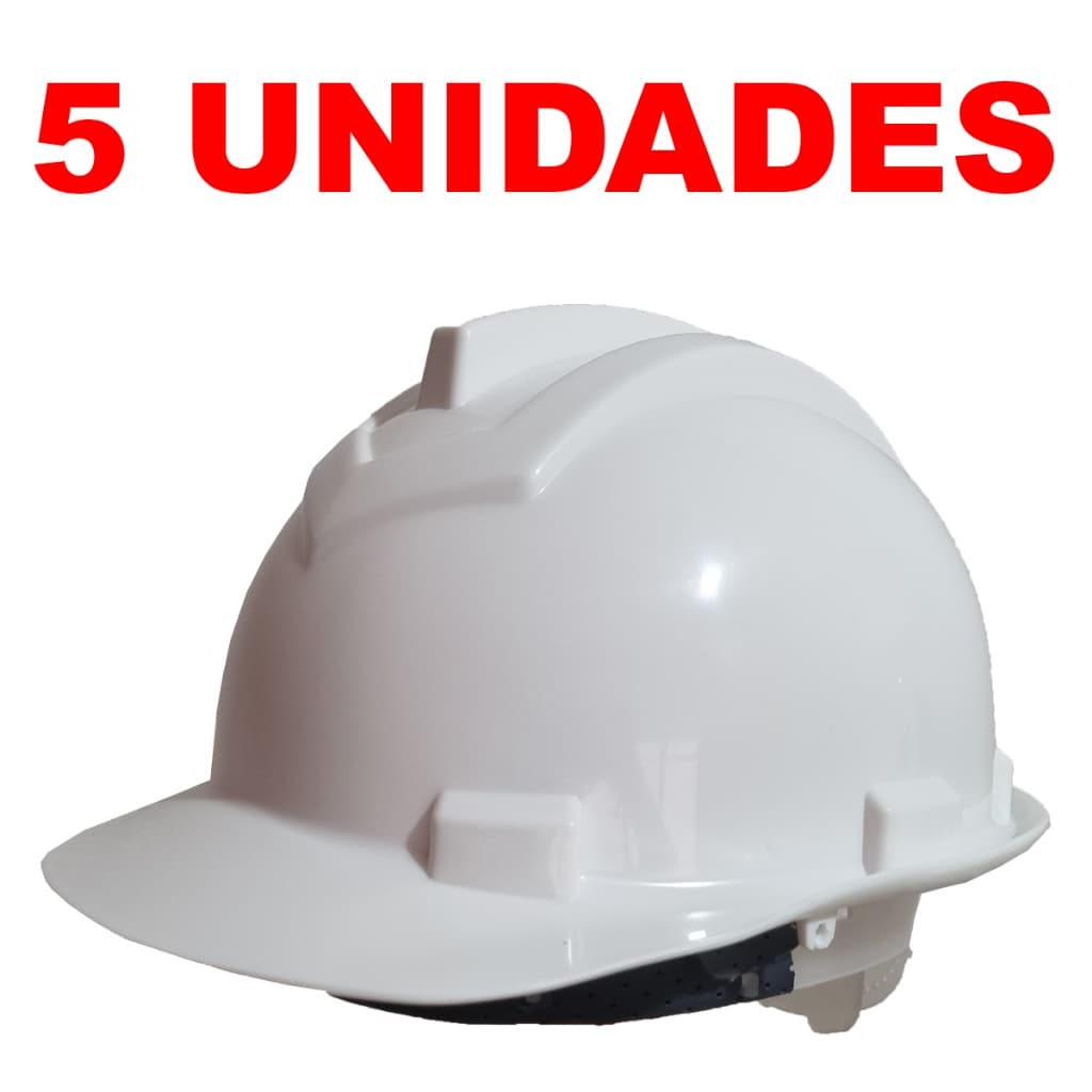Kit 05 Capacetes de Segurança Com Carneira Engenheiro Proteção Cabeça Obra Pedreiro EPI Construção Civil Branco Amarelo - Atacado