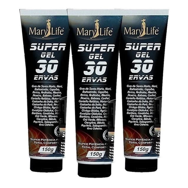Kit 3un Super Gel 30 Ervas Massageador Efeito Gelo Quente Mary Life 150g