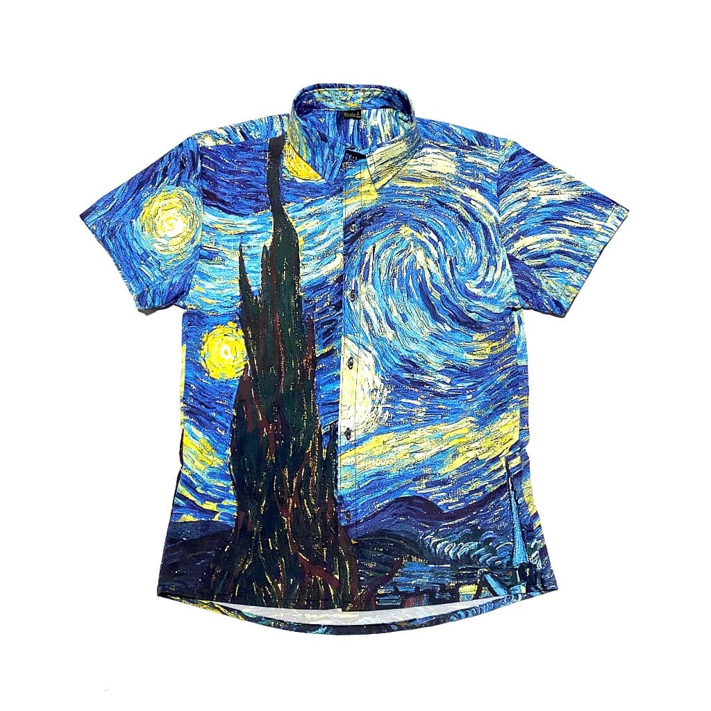 Camisa de Botão Van gogh pintura noite estrelada cultura estampa tumblr asthetic