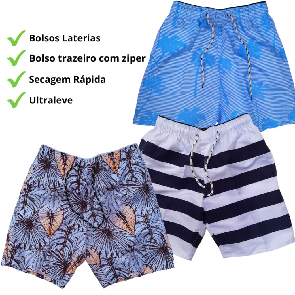 3 Short Marucinho Tactel Bermuda Modinha Verão KIT COM 3 SHORTS