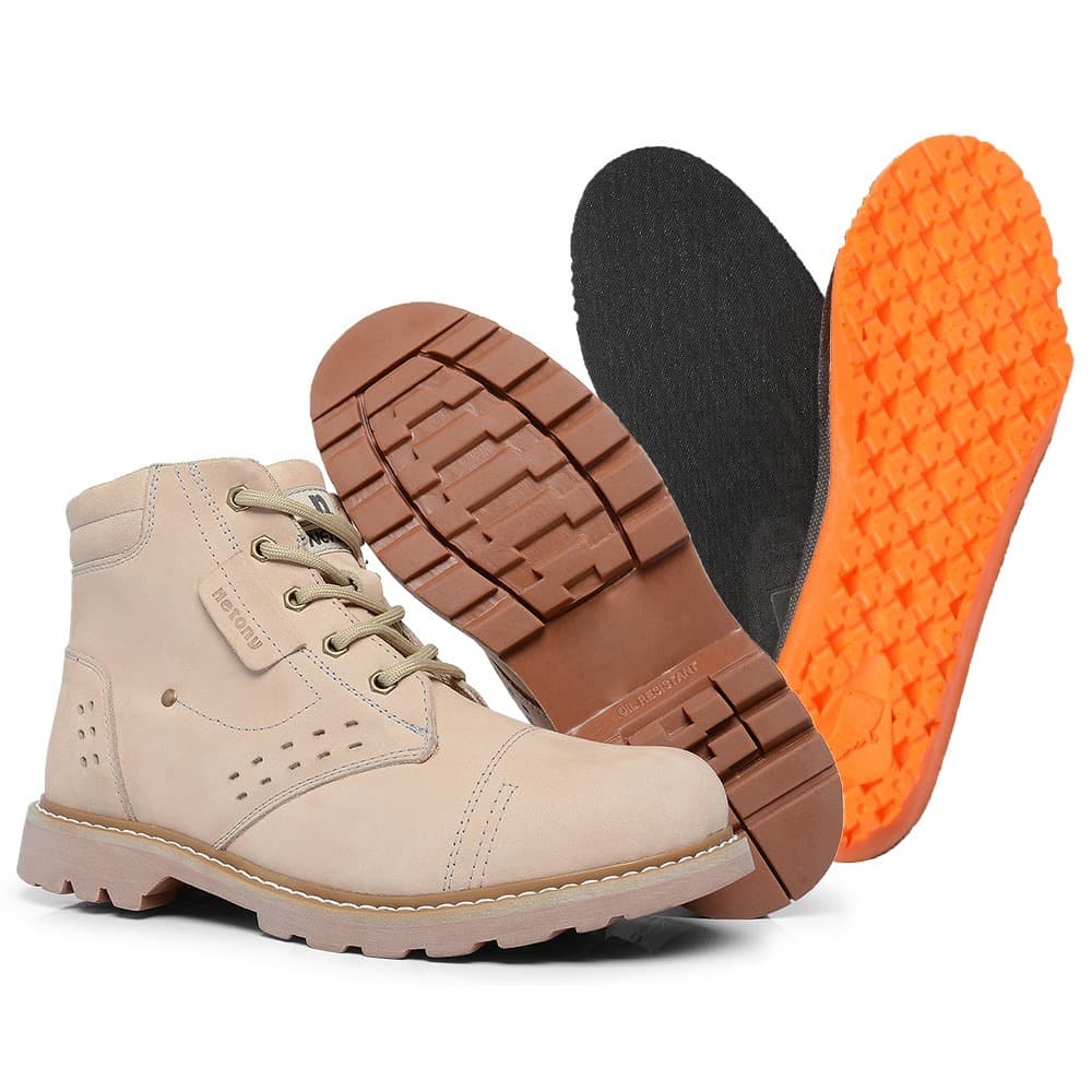 Bota Coturno Masculino Couro 100% Costurado Com Zíper + Palmilha Gel Confortável Macia