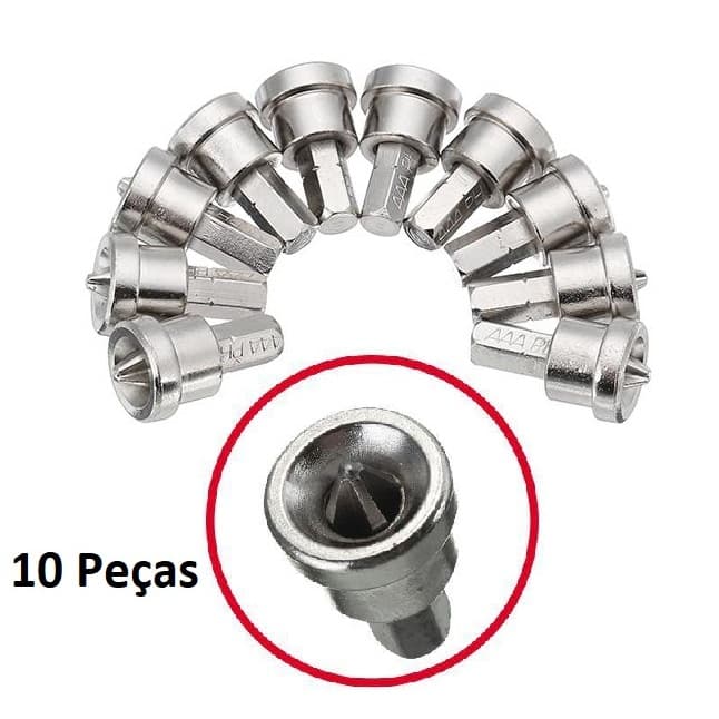 Kit Jogo Bits Limitador Philips Drywall Ph2 10 Peças Com Guia Limitador Parafusadeira