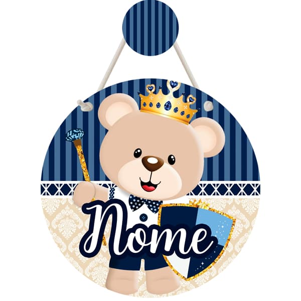 Placa enfeite porta maternidade urso principe personalizado 20cm
