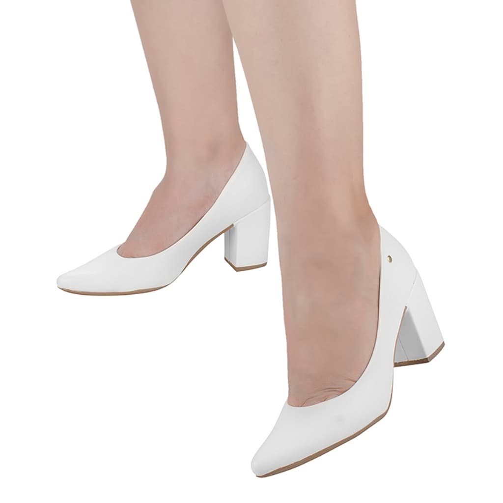 Sapato Feminino Casamento Ano Novo Scarpin Fechado Branco Enfermeira Saúde Moderno Saltinho Mezikin 9484