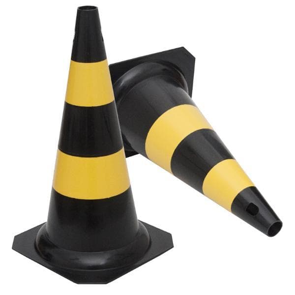Cone Sinalização Rígido PVC Norma Nbr Preto E Amarelo 75cm Faixa Reflexiva