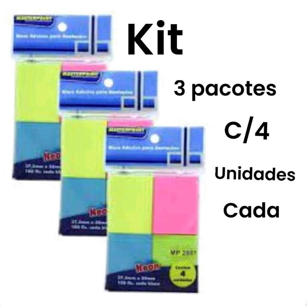 Kit 3 Bloco Adesivo Para Anotações 400 folhas 4 cores neon Masterprint