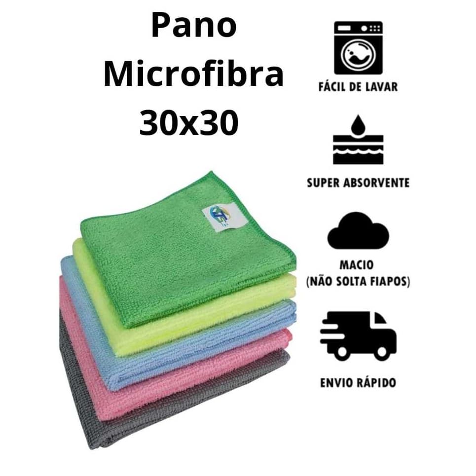 Pano limpeza de microfibra 30X30 flanela magica uso geral - casa carro - alta absorção e anti riscos