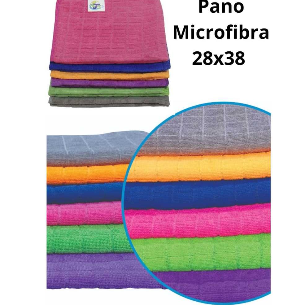 Kit Pano limpeza Microfibra Quadriculado 3 Unidades - Flanela anti risco e Automotiva 28x38cm