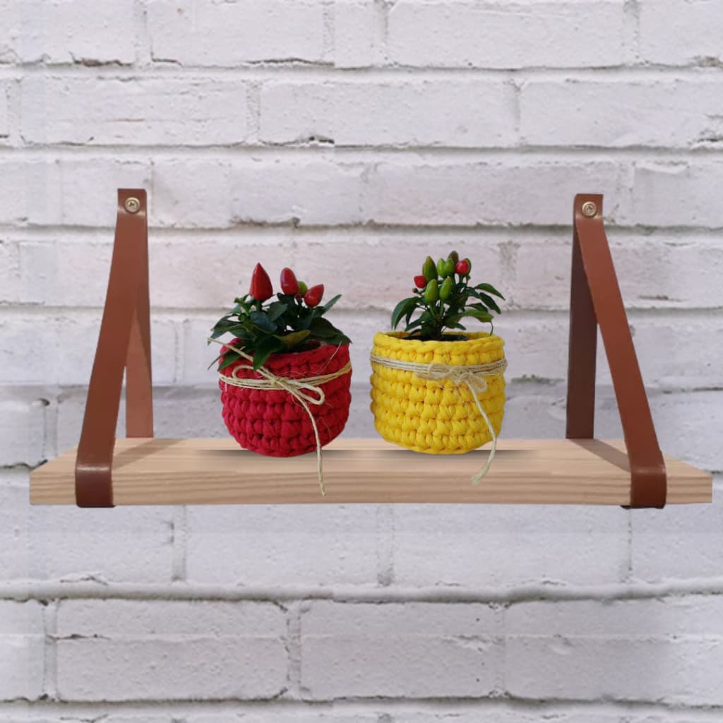prateleira decorativa com alças de couro sintético