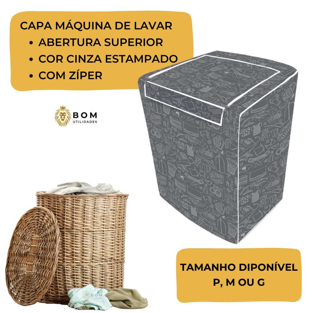 Capa Máquina de Lavar Branca Com Zíper Todos Tamanhos e Marcas Electrolux Brastemp Abertura Superior