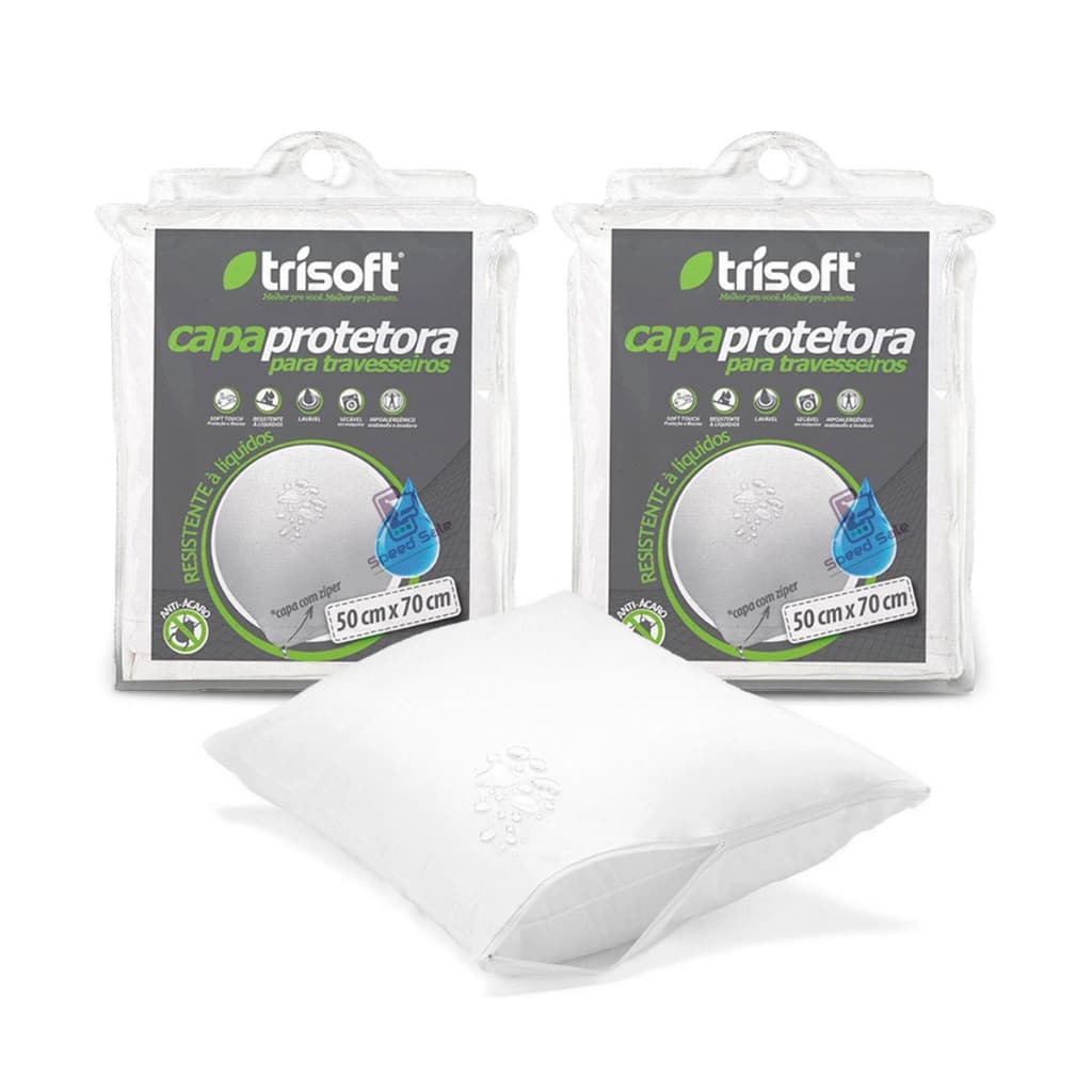Kit com 2 Capa Protetora de Travesseiro Impermeável com Zíper Anti-ácaro Silenciosa Não faz Barulho Trisoft Macia