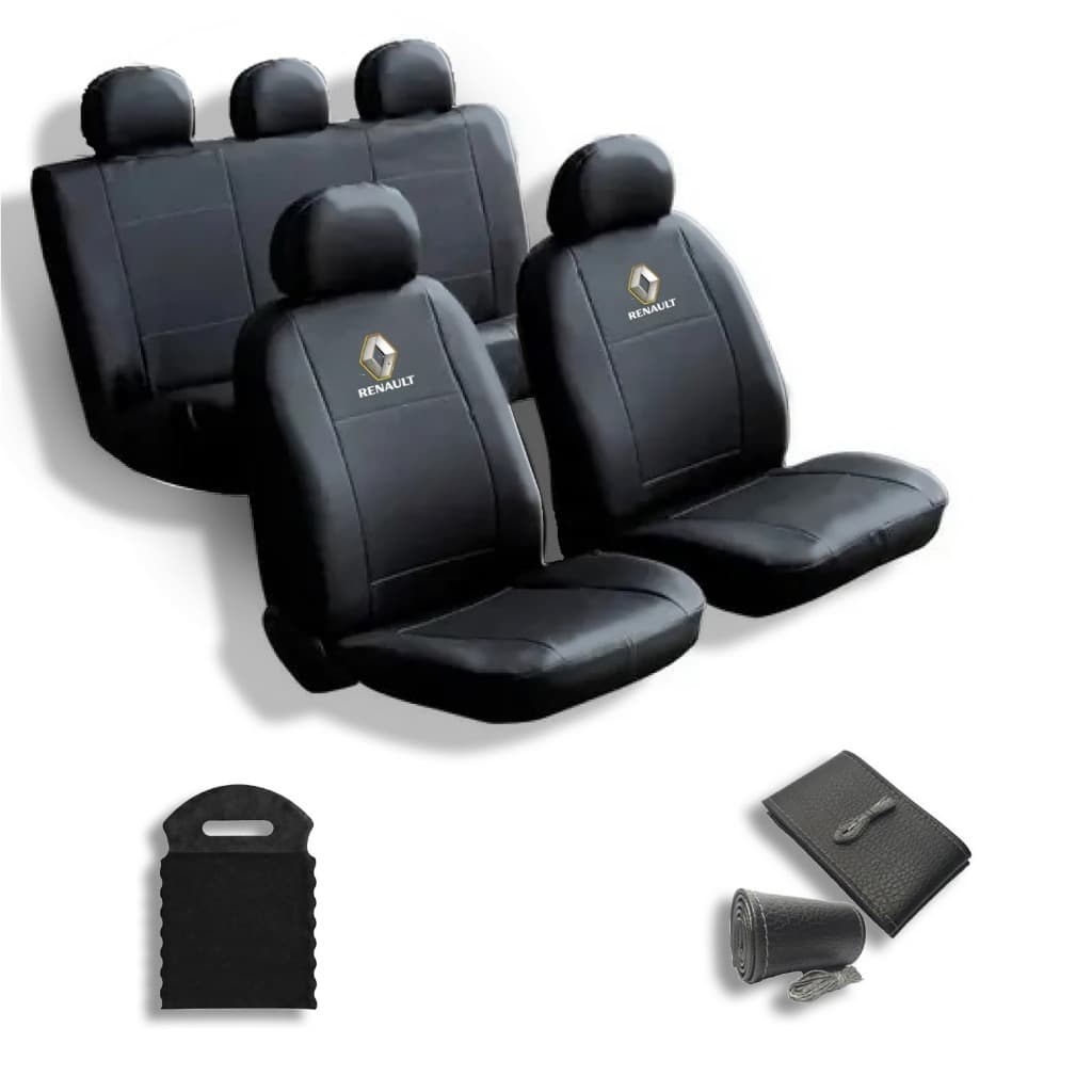 Capas Banco Carro Couro Renault + Capa Volante Logan Sandero Duster Oroch Fluence Megane Symbol Clio