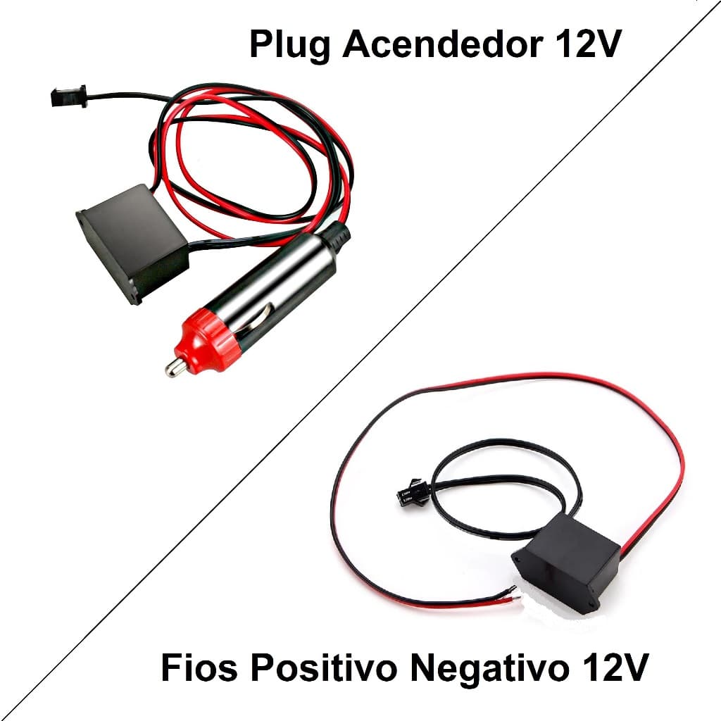 Mini Reator 12V para Fita LED Fio Neon Painel Carro Fio Positivo Negativo ou Plug Acendedor 12V