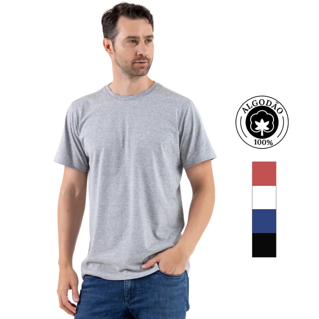 Camiseta Masculina Masculina Básica Lisa Cores 100% Algodão 26.1 Malha Grossa Confortável