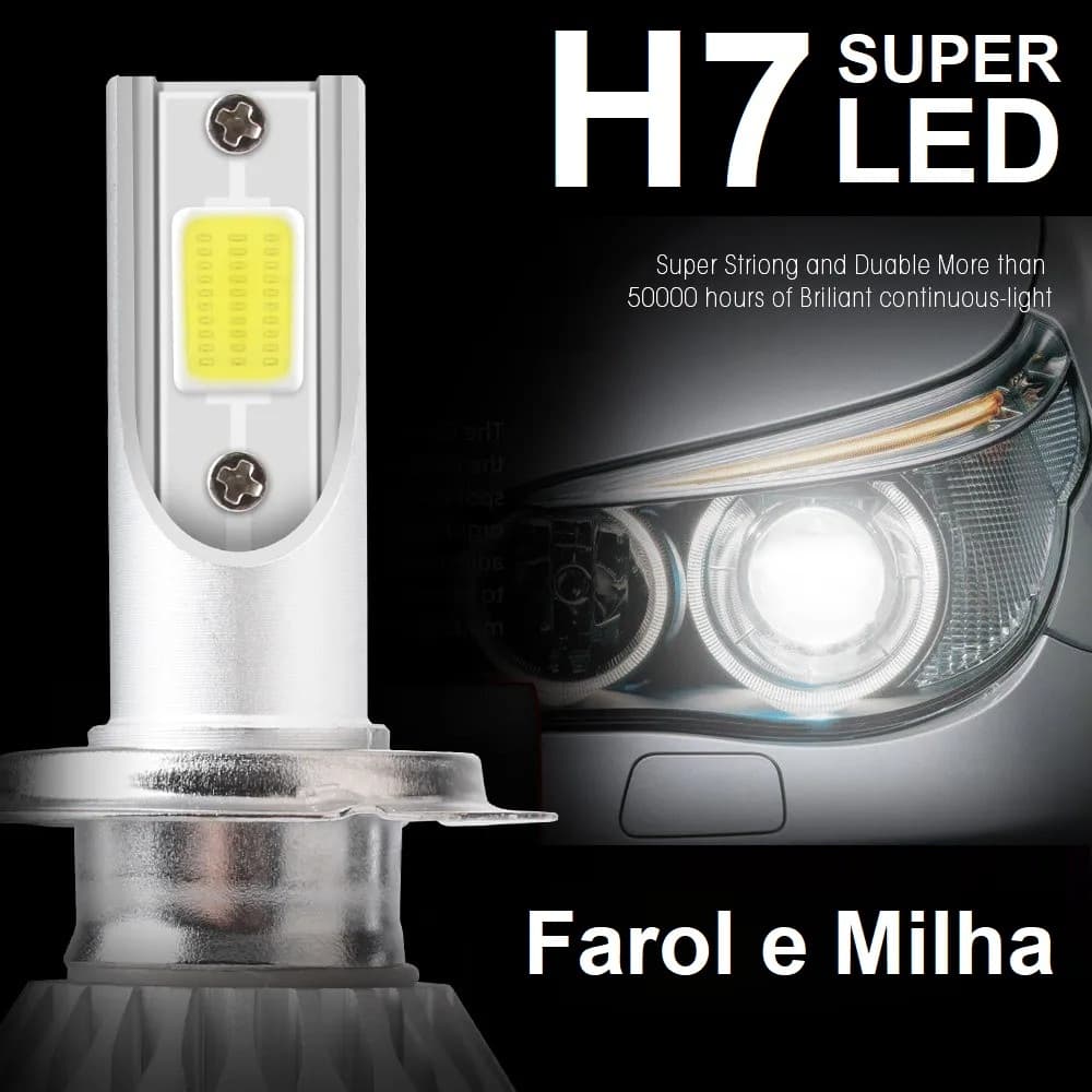Lâmpadas Farol e Milha Super LED C6 – H7 Efeito Xenon 7200LM  Super Branca 6500K Modelo C6 Soquete H7 Alto Baixo Milha