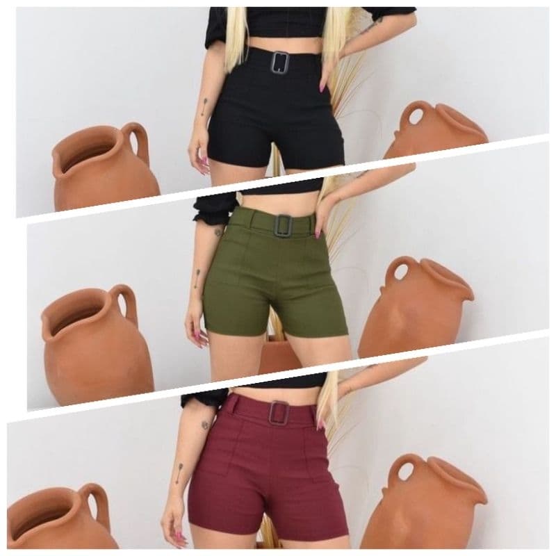 Shorts feminino bengaline com cinto short cintura alta