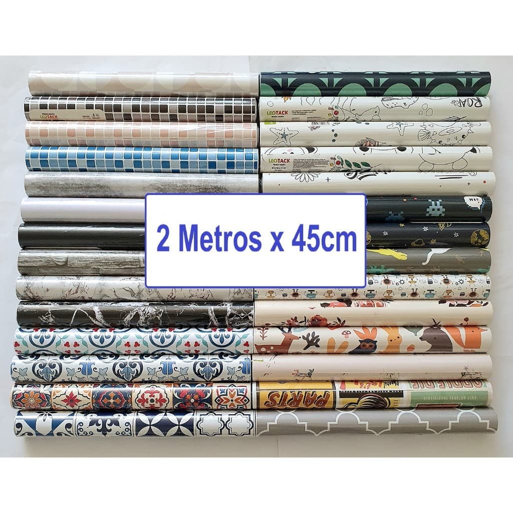 Papel Adesivo Lavável 2m x 45cm Modelos diversos - Envelopamento de Móveis e Parede - LEOTACK tipo contact
