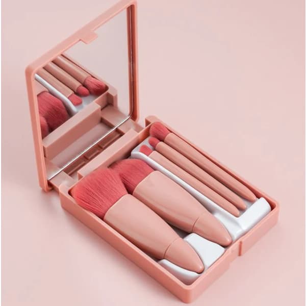 Kit Mini Pinceis Para Maquiagem + Estojo Com Espelho