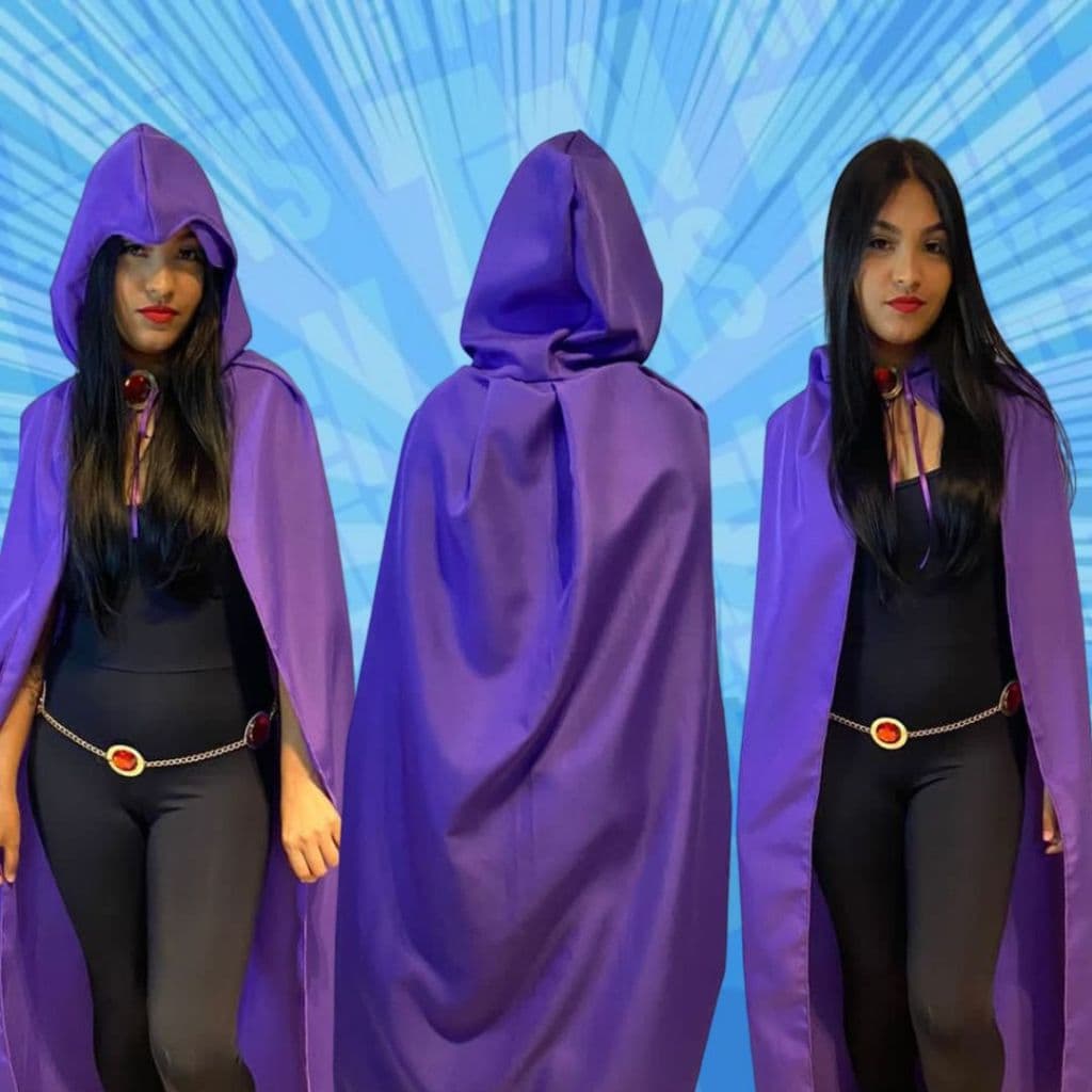 Capa Adulto Titãs Ravena Jovens com Cinto Broche Cosplay Fantasia Super-heróis