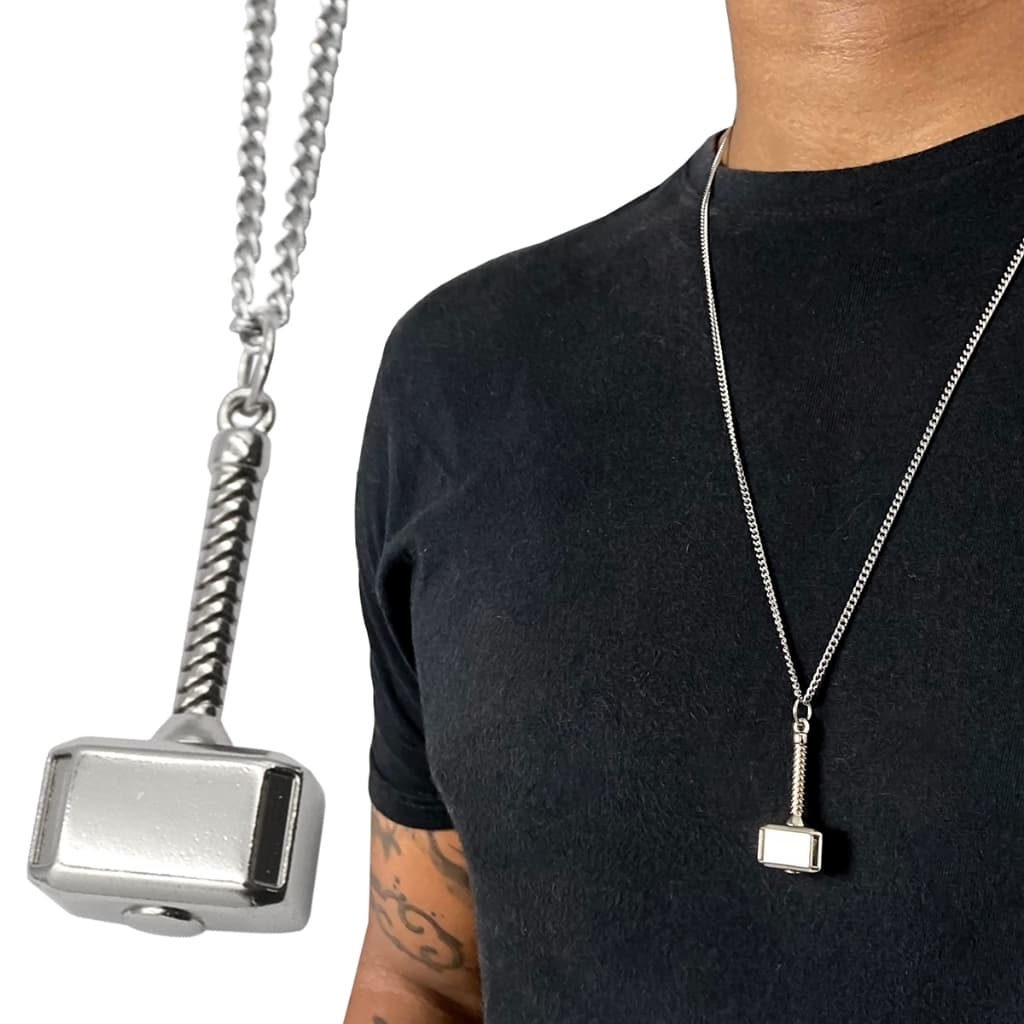 Corrente Masculina Martelo Prata Thor unissex Aço Cirúrgico