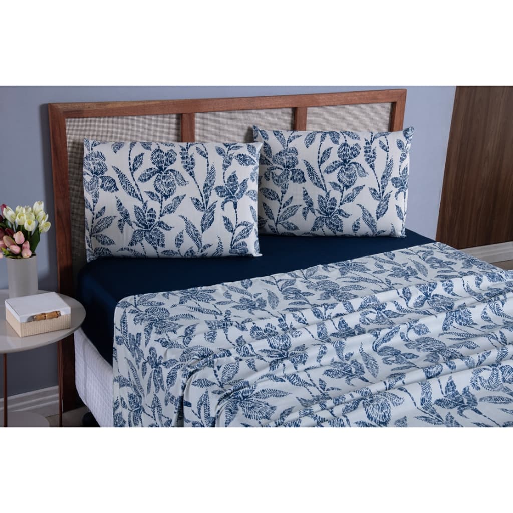 Kit Jogo de Cama Queen Size 4 Peças Micropercal 400 Fios - Lençol Super Queen C/ Elástico Estampados