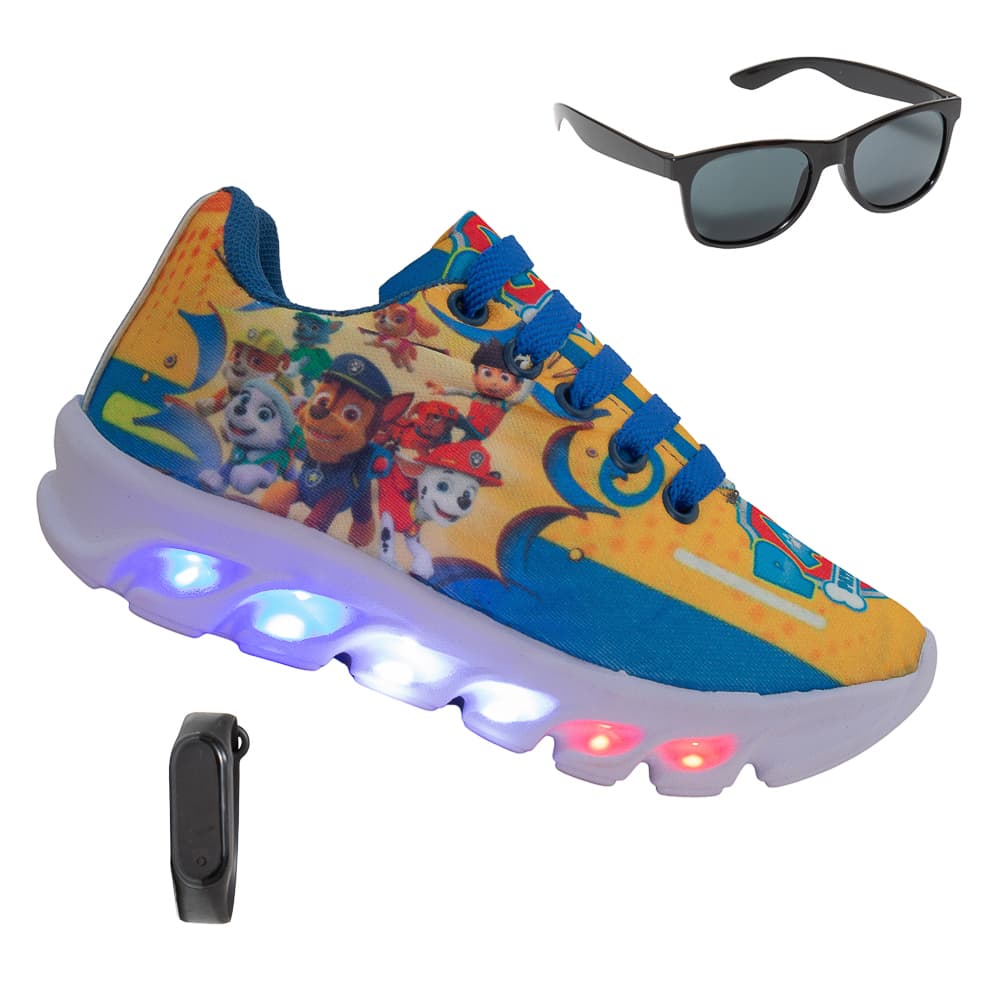 Kit Tenis Led Infantil Patrulha Canina Masculino Oculos + Relogio