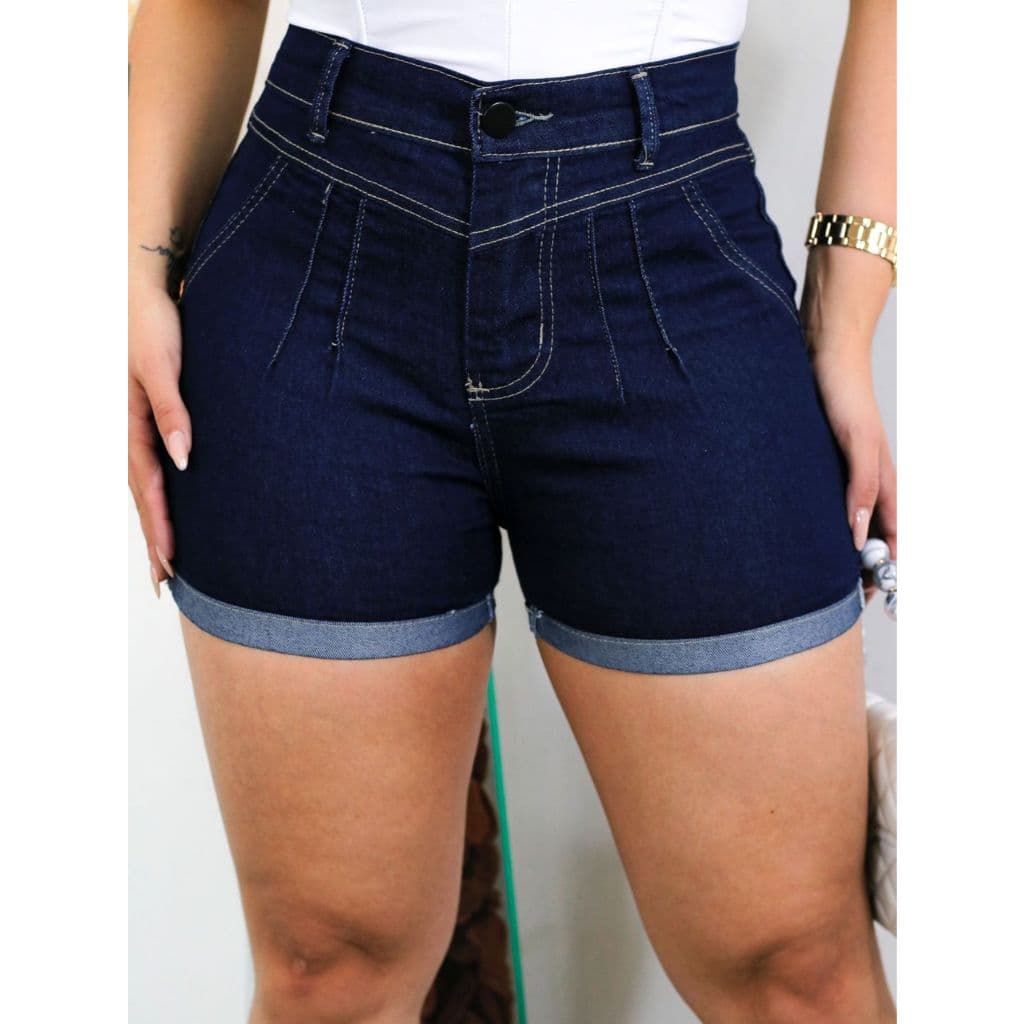 Shorts jeans feminino azul cintura alta levanta bumbum com laycra