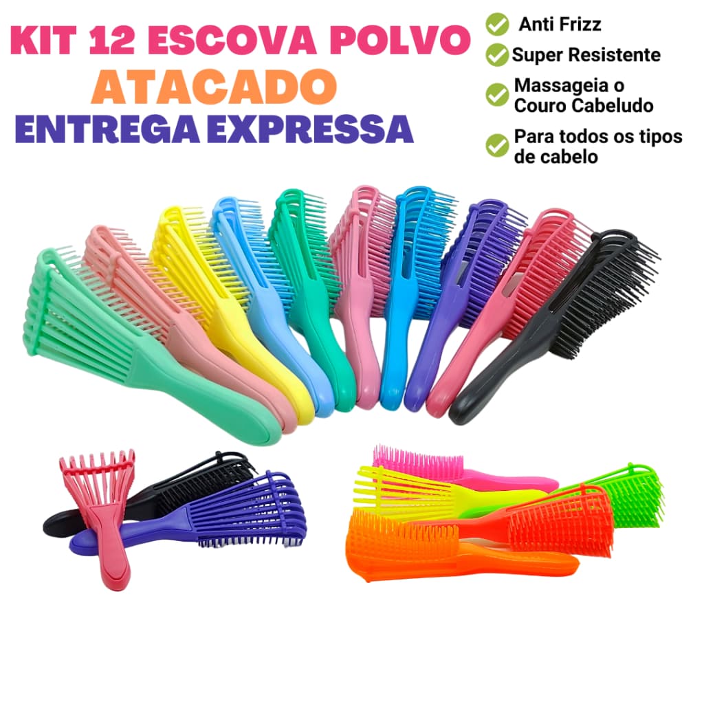Kit 12 Escovas Polvo para Cabelos Cacheados
