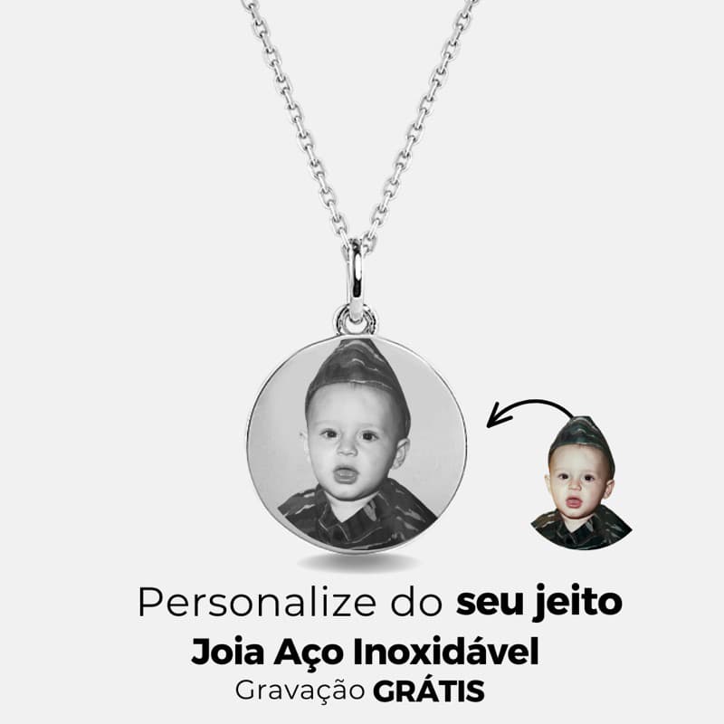 Colar Redondo Com Gravação de Foto Frase Nome Aço Inox