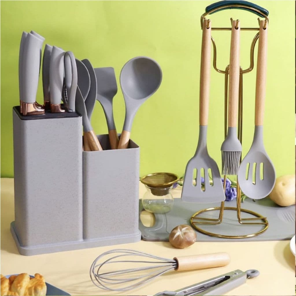 Kit 19 Peças Jogo de Utensílios de Cozinha em Silicone Completo - Antiaderente e Resistente ao calor