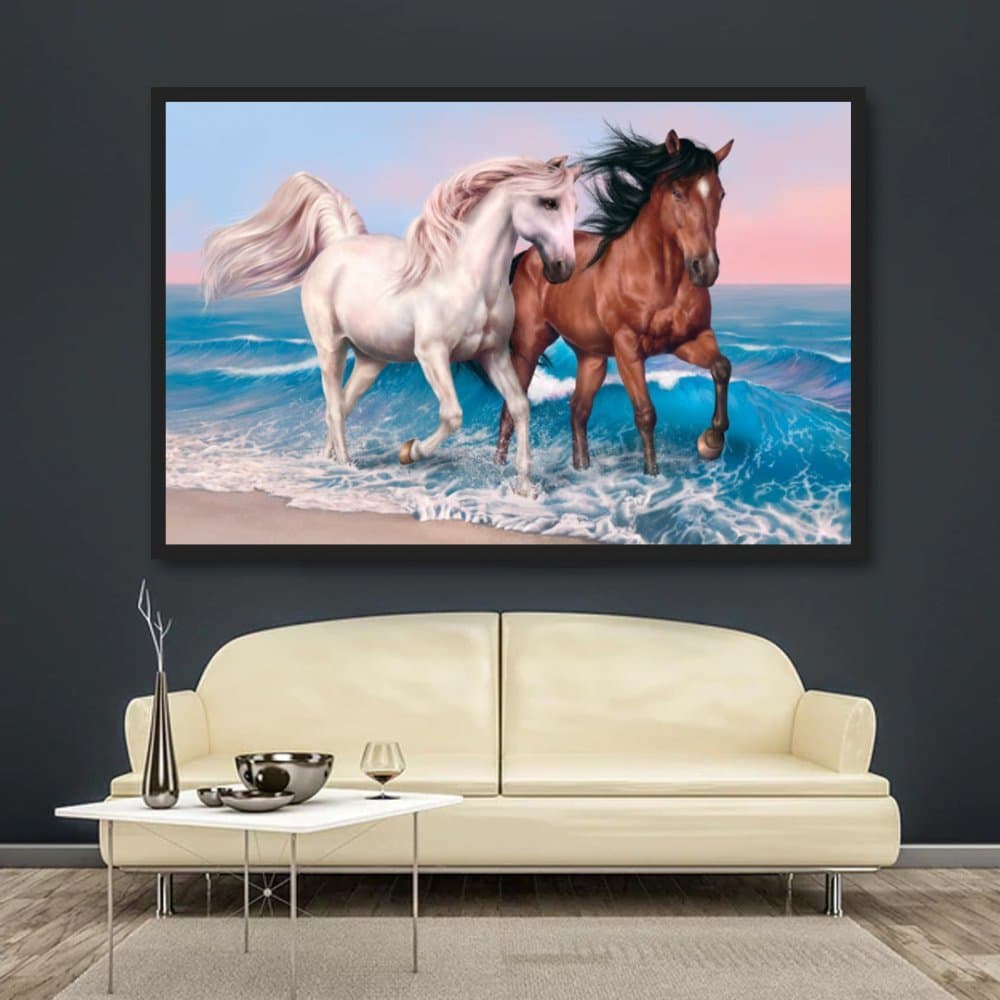 Quadro Decorativo GRANDE Alta Resolução Para Sala Quarto Escritório Quadro  Cavalos Na Praia
