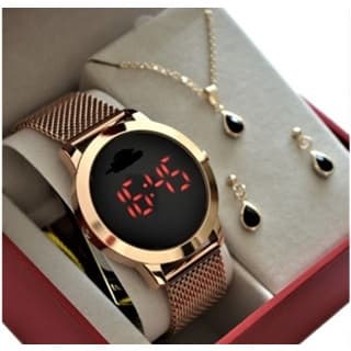 Relogio Feminino Digital Rose Magnetica C/ Brinco e caixa 122