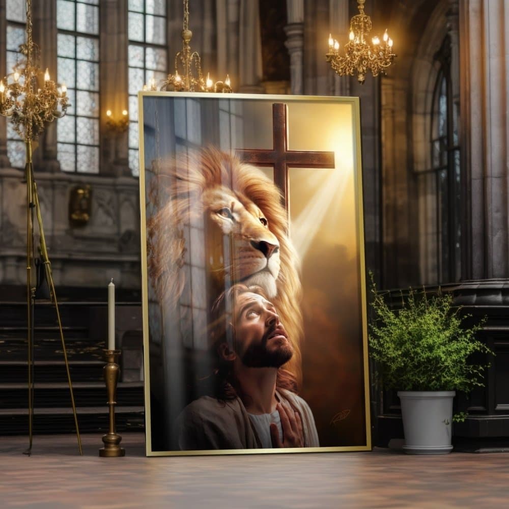 Quadro Decorativo GRANDE Alta Resolução Para Sala Quarto Escritório Quadro Leão e Jesus Cristo