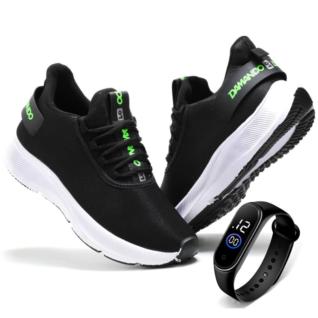 Tênis Masculino Esportivo Academia Dia a Dia Em Nylon Tenis Leve Confortável + Relógio Digital