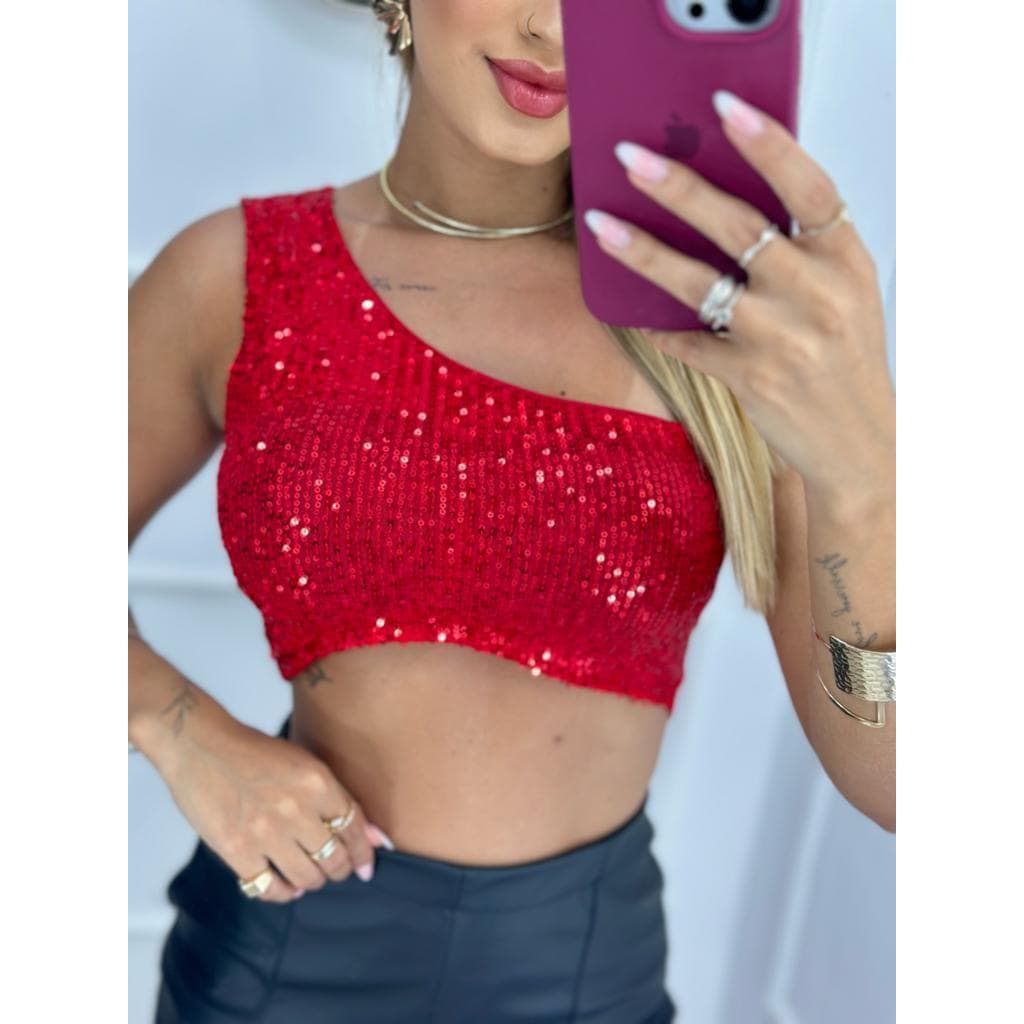 Cropped Mula Manca em Paetê Festas Detalhes Lantejoulas Roupas Feminino Moda Balada Blogueira Tendência 2025