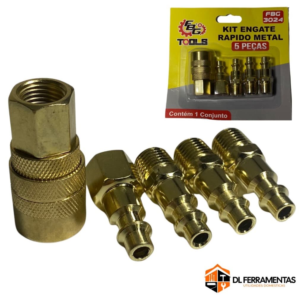 Kit Engate Rápido Com Pino Macho E Femea 1/4 Para Ar Comprimido