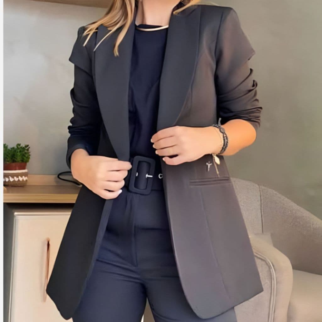 Blazer Feminino Alfaiataria Manga Longa S/Forro Bolso Falso